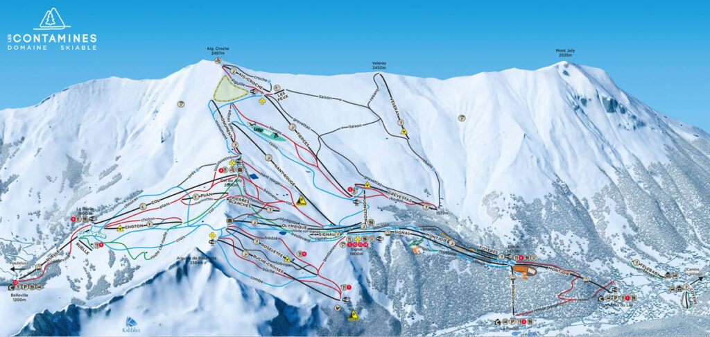 Plan des pistes de ski des Contamines-Montjoie ©lescontamines