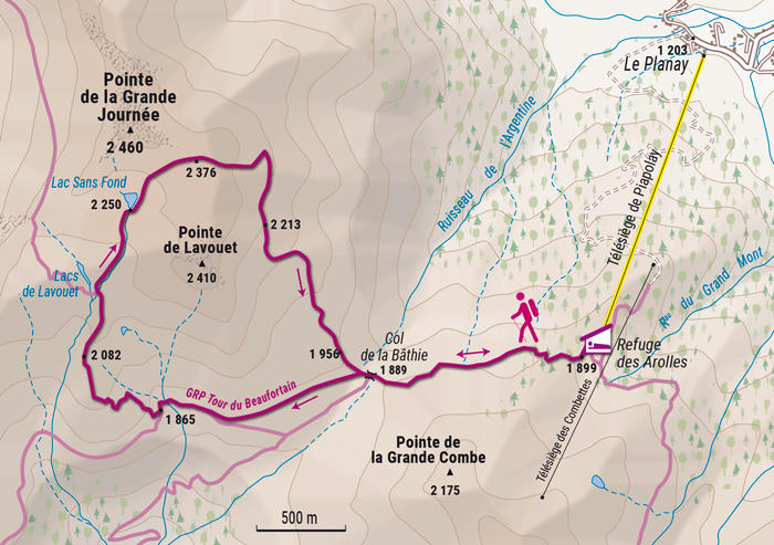 Tracée de la randonnée au col de la Grande Journée ©Claude Dubut