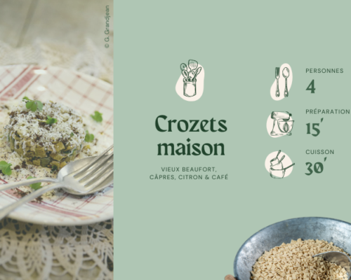 Recette de crozets maison : vieux beaufort, câpres, citron et café